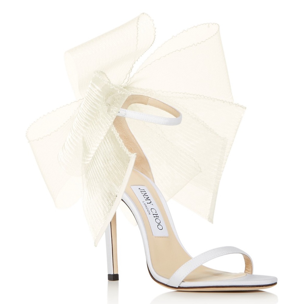 Jimmy Choo Aveline 100 Sandals w/Asymmetric Grosgrain Mesh Fascinator Bows NEW - Picture 5 of 16